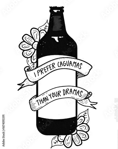 Bottle with shamrocks and banner with text
