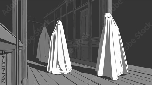Haunting Figures in a Dark Hallway.