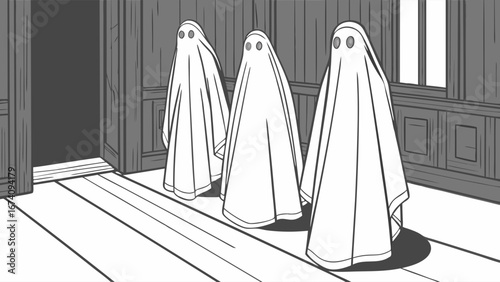 Spooky Ghosts in a Spooky Place Illustration.