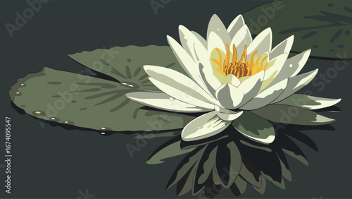 A Detailed Illustration of a White Water Lily.