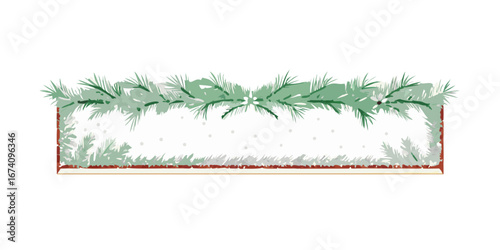 Snow-covered frame border with pine branches