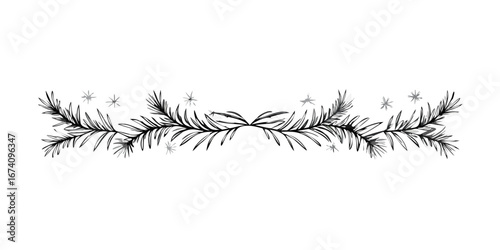 Black and white pine border with snowfall and sparkle