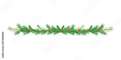 Minimal pine needle garland on white background
