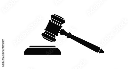 Simple black silhouette of a gavel and sound block