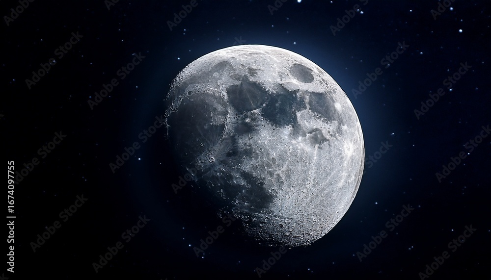 Obraz premium an exquisite astronomical capture presents the moon in sharp focus allowing for an immersive exploration of its rugged terrain and luminous presence in space