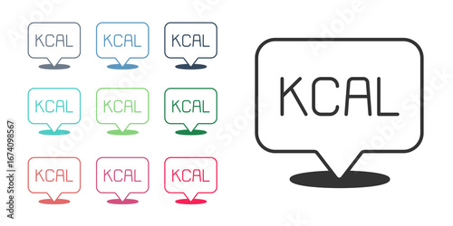 Black Kcal icon isolated on isolated on white background. Health food. Set icons colorful. Vector