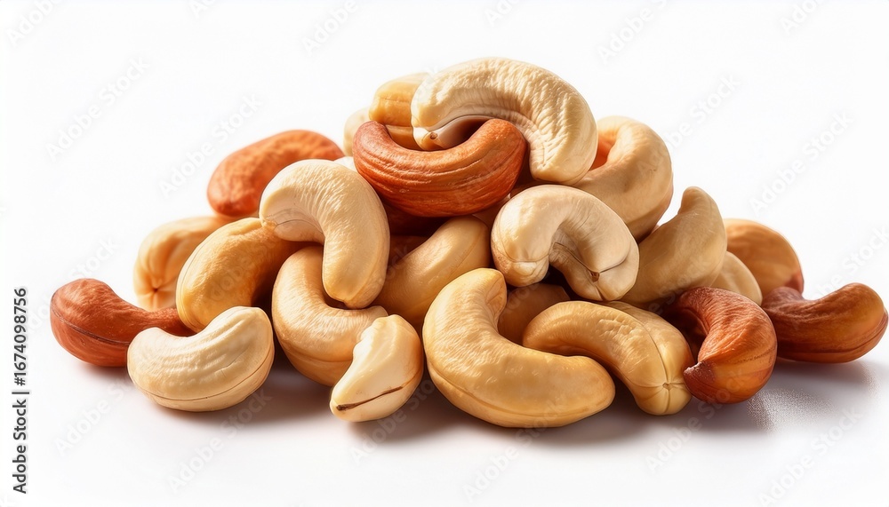 Fototapeta premium fresh and delicious cashew nuts piled beautifully on a white background