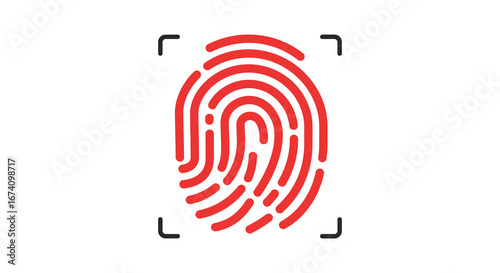 Fingerprint scan icon with red print and black camera corners