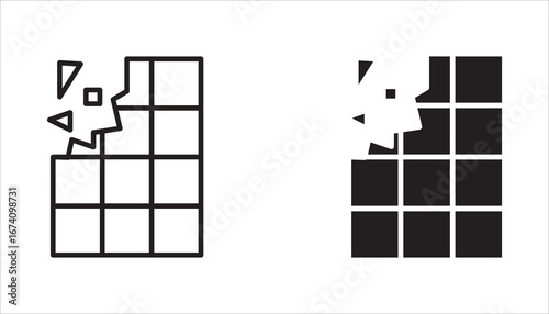 Icon set chocolate, bitten chocolate bar in opened red wrap , dessert, vector illustration in flat style, Chocolate bar on white background. Milk chocolate bar.
