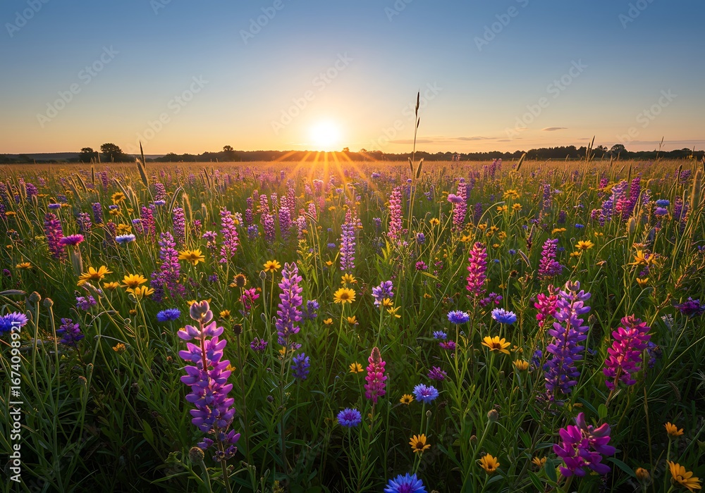 Obraz premium Sunset Serenade: Wildflower Meadow