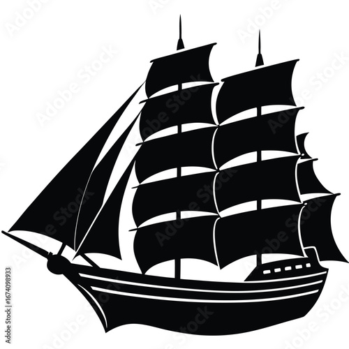Black silhouette of a sailing ship with full sails 2