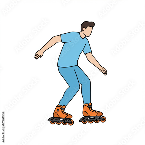 Side view of a male skater in casual clothing inline skating. A dynamic concept of urban sport and healthy activity