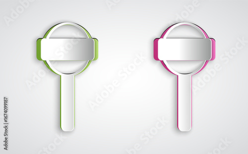 Paper cut Lollipop icon isolated on grey background. Food, delicious symbol. Paper art style. Vector