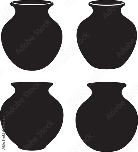 Four black ceramic vase silhouettes arranged in a grid isolated on white background