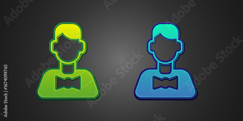 Green and blue Casino dealer icon isolated on black background. Casino croupier. Vector