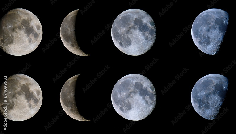 Obraz premium a series of images of the moon in different stages of its cycle from new moon to full moon and back