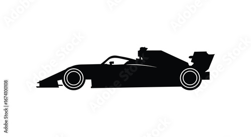 Black silhouette of a race car on a white background