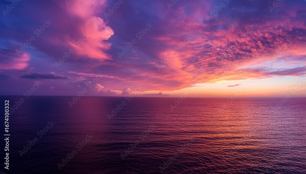 Fototapeta premium a breathtaking sunset sky filled with vibrant pink and purple clouds creating a serene atmosphere