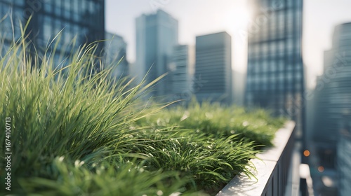 Eco-Friendly Green Roof with Skyline View for Sustainable City Concept