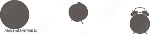 Three Oval Shapes and Alarm Clock Silhouette on White Background