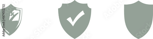 Three Grey Shield Icons with Checkmark and Brush Stroke