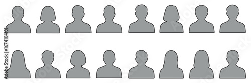 Simple Gray Avatar Icons Representing Male And Female Profiles.