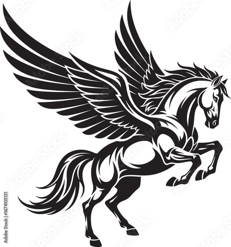 Silhouette of majestic winged horse pegasus in dynamic pose