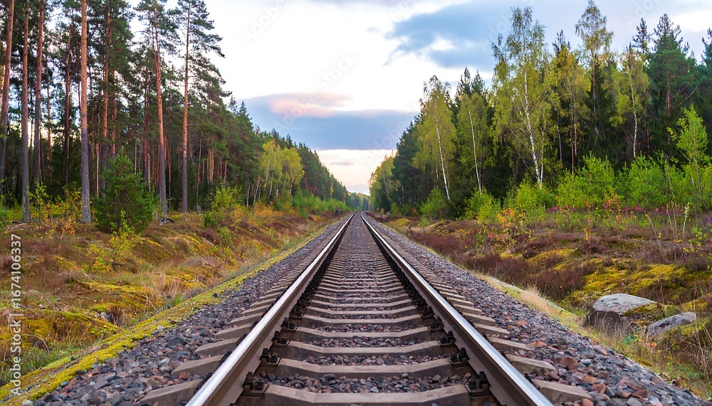 Obraz premium Railway tracks through a forest
