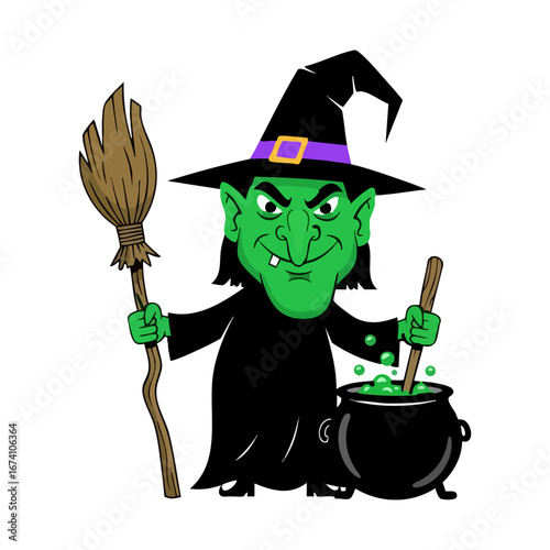 green witch silhouette halloween design element for spooky projects
