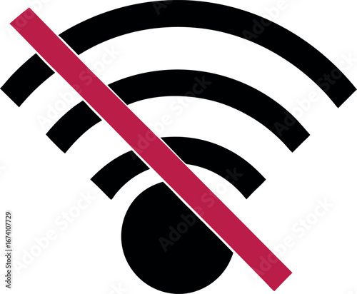 Disabled Wi-Fi Signal Icon with Red Diagonal Line for Connectivity Error Indication
