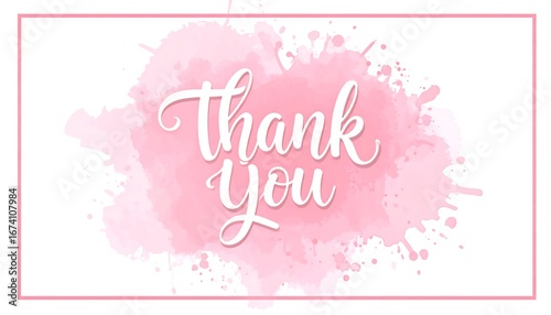 A pink thank you card with watercolor splatters