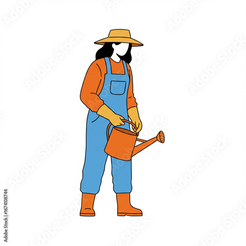 Dedicated Gardener Nurturing Her Plants with a Watering Can, Symbolizing Care for Nature and Sustainable Practices