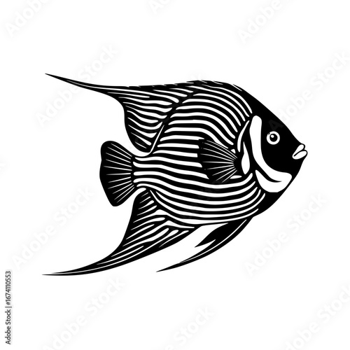 Striking angelfish with bold black and white stripes a modern elegant aquatic design element for your project