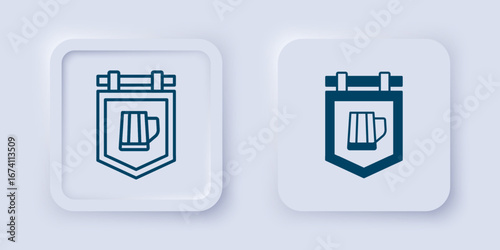 Filled and outline Street signboard with glass of beer icon isolated on grey background. Suitable for advertisements bar, cafe, pub, restaurant. Square button. Vector