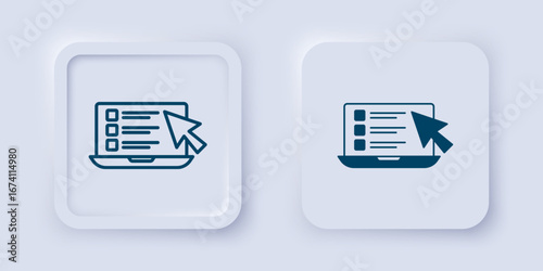 Filled and outline Online quiz, test, survey or checklist icon isolated on grey background. Exam list. E-education concept. Square button. Vector