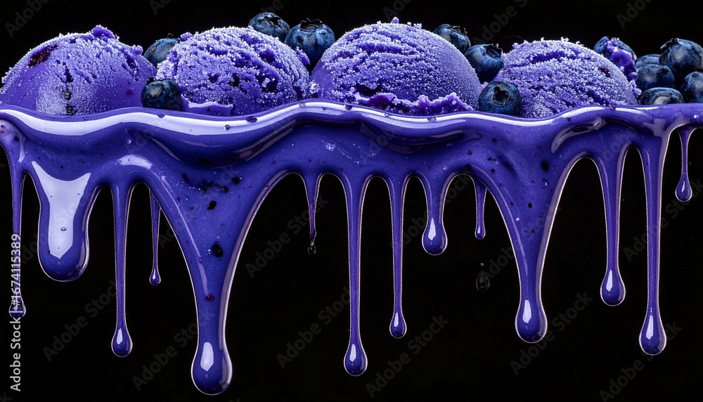 Naklejka premium Purple Blueberry Ice Cream with Melting Drips