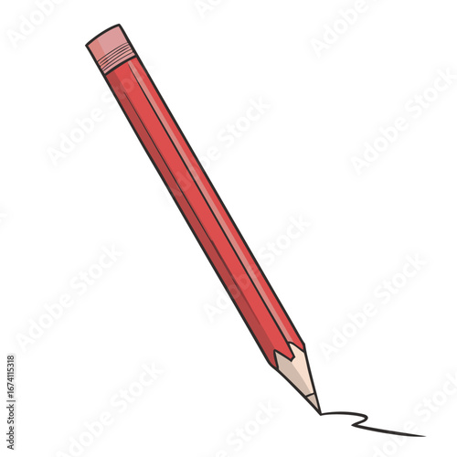 Red pencil drawing a wavy line writing