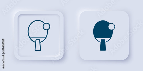 Filled and outline Racket for playing table tennis icon isolated on grey background. Square button. Vector