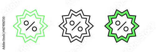 Set line Discount percent tag icon isolated on white background. Shopping tag sign. Special offer sign. Discount coupons symbol. Vector