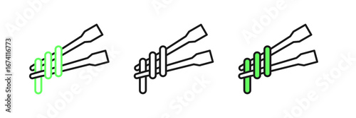 Set line Food chopsticks with noodles icon isolated on white background. Wooden Korean sticks for Asian dishes. Oriental utensils. Vector