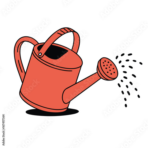 Coral watering can pouring water droplets vector