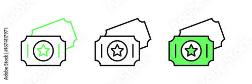 Set line Circus ticket icon isolated on white background. Amusement park. Vector