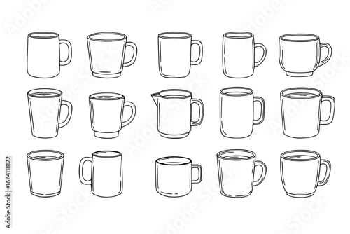 line art vector illustration collection of coffee mug . isolate on a white background. SVG and PNG
