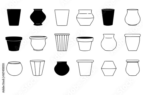 line art vector illustration collection of pot . isolate on a white background. SVG and PNG

