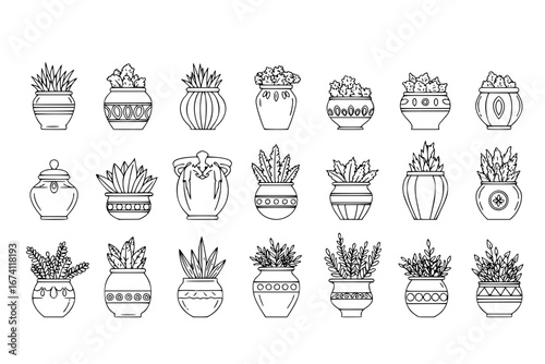 line art vector illustration collection of pot . isolate on a white background. SVG and PNG
