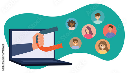 Lead generation, marketing campaign to attract client, customer or user to visit website, SEO strategy or traffic, online media advertising concept