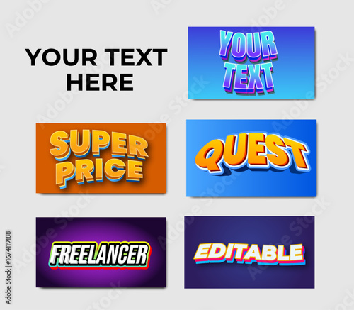  3D Editable Text Effect Set with Modern, Vibrant, and Stylized Typography for Graphic Design, Banners, and Social Media