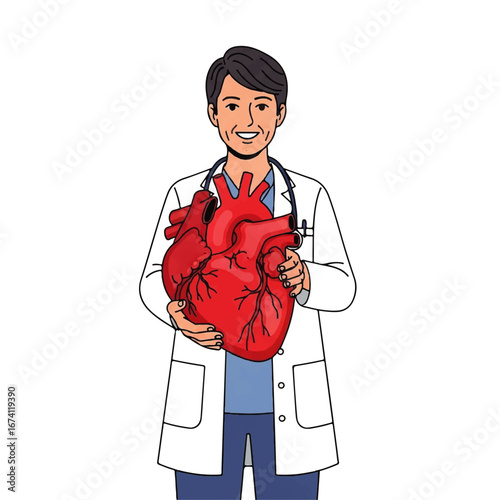 Doctor Holding Human Heart Illustration