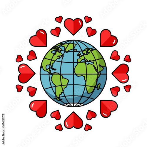 Planet Earth Surrounded by Red Hearts