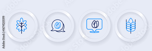Set line Wheat, Location with leaf, Leaf and icon. Vector